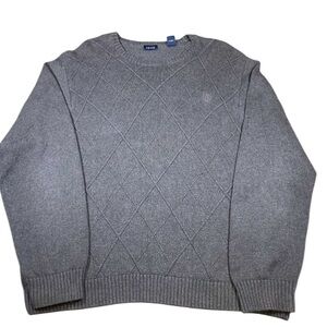 IZOD Sweater Men’s XXL Diamond Knit Gray Long Sleeve Pullover Crew Neck Soft